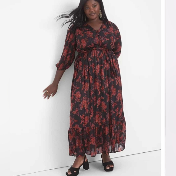 Lane Bryant Romantic Red Floral Maxi Dress, Size 24 - Picture 1 of 15